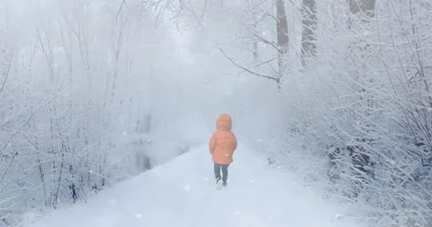 Cinemagraph, seamless loop, back view of a boy in an orange jacket walking in Stock Footage 139440057
