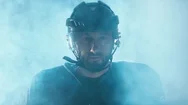 Cinemagraph - Seamless Loop. Cu Portrait Of Ice Hockey Player In Black Uniform Stock Footage