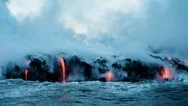 Cinemagraph Of Volcano Erupting With Lava Flow Into Ocean Hawaii Stock Footage