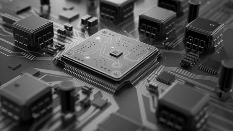 Cinematic 3D animation of a processor and PCB circuitry. Stock Footage 337337632