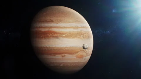 Cinematic 3D graphics of Jupiter and its... | Stock Video | Pond5