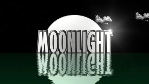 Cinematic 3D Moonlight Title Animation with Lightning and Water Reflection on Stock Footage 334482313