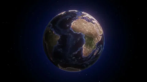 Cinematic 3D Planet Earth Rotating Loop with Global Network Glow 動画素材 334681317