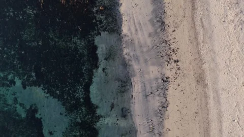 Cinematic 4K Aerial Drone Pull-Back Over Sandy Beach and Turquoise Ocean Stock Footage 307915905