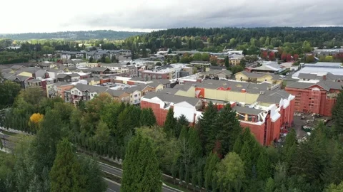 Cinematic 4K aerial rise and reveal drone footage of downtown, Town Center Stock Footage 162953053