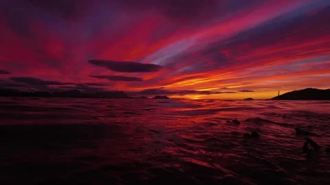Cinematic 4K Arctic red Sunset - Norway's Glowing Horizon Stock Footage 306440409