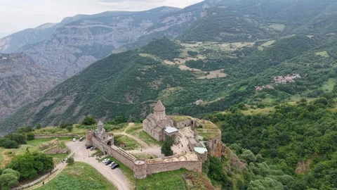 Cinematic 4K Drone Flight Above Tatev Monastery in Armenia Surrounded. 库存影片 341980231
