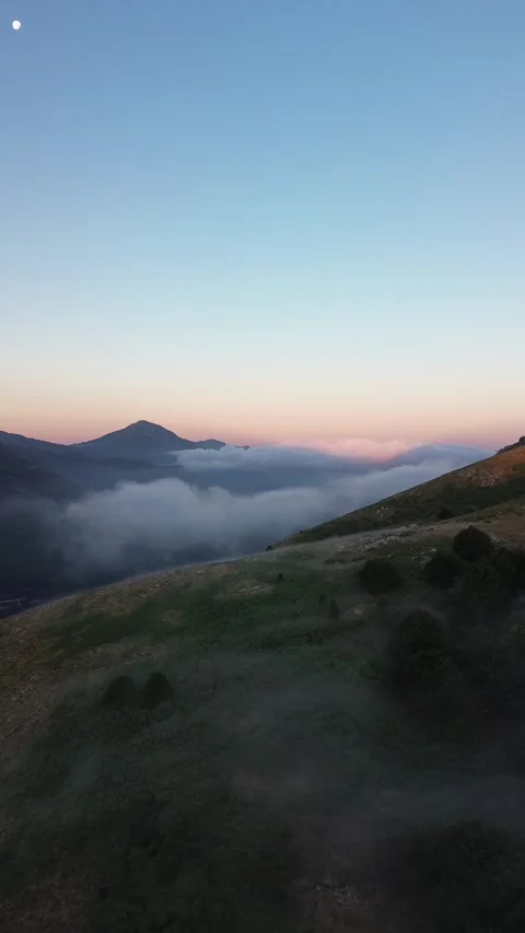 Cinematic 4k Drone Flight over Mountain Peaks with morning mist, Corsica Video stock 331666949