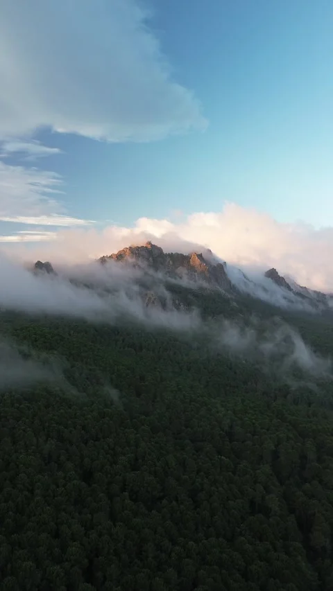 Cinematic 4k Drone Flight over Mountain Peaks with morning mist, Corsica Stock Footage 331666976
