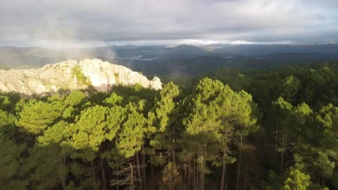 Cinematic 4k Drone Flight over Mountain Peaks with morning mist, Corsica Video stock 331667099