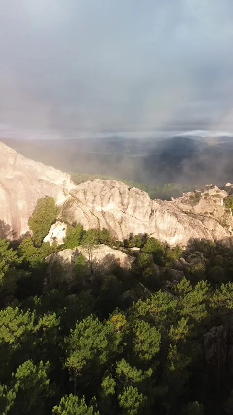 Cinematic 4k Drone Flight over Mountain Peaks with morning mist, Corsica Video stock 331667154