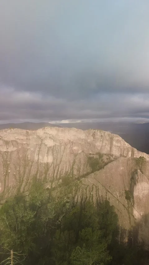 Cinematic 4k Drone Flight over Mountain Peaks with morning mist, Corsica Video stock 331667169