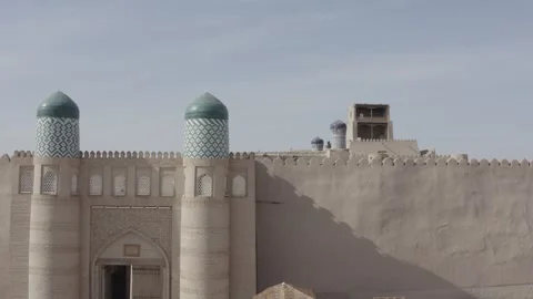 Cinematic 4K Drone Flyover Above Khiva Citadel Architecture Stock Footage 345819524