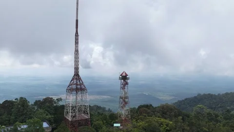 Cinematic 4K Drone Push In of Mount Andrassy Peak and Watchtower Stock Footage 340609912
