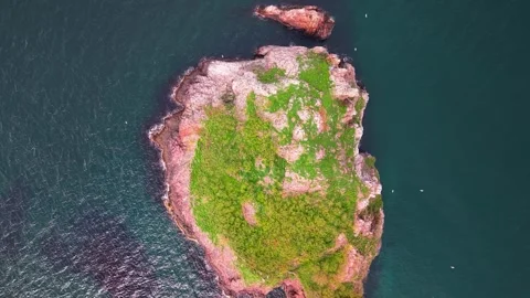 Cinematic 4K Wide Angle Drone Shot of Island from High Altitude Stock Footage 334327384