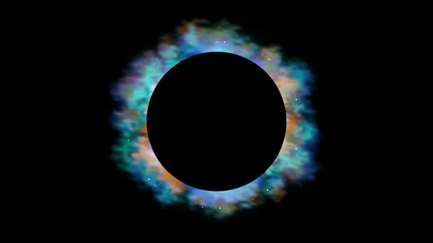 Cinematic abstract glowing ring animation with colorful smoke Stockbeeldmateriaal 344740456