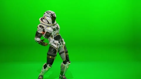 Cinematic Action Pose of Sci-Fi Spaceman Stock Footage 318339132