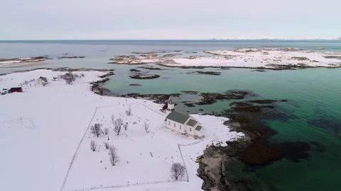 Cinematic Aerial 4k footage over in Lofoten Archipelago in winter time Stock Footage 141472553