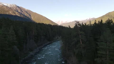 Cinematic aerial drone flight over mountain river Stock Footage 337534235