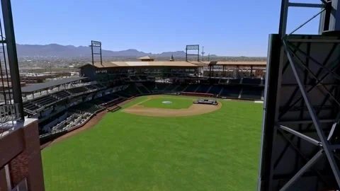 Cinematic Aerial Drone slow pull out of Baseball Field in Downtown El Paso, TX Stock Footage 330192090
