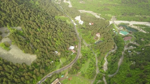 Cinematic aerial flight over Digora Gorge, North Ossetia Stock Footage 337462893