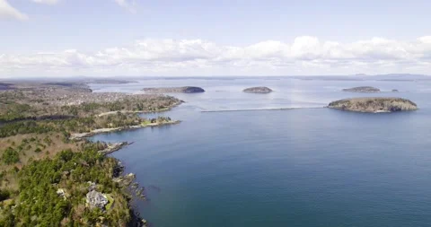 Cinematic aerial footage captures the dramatic Atlantic edge of Acadia with Stock Footage 342105804