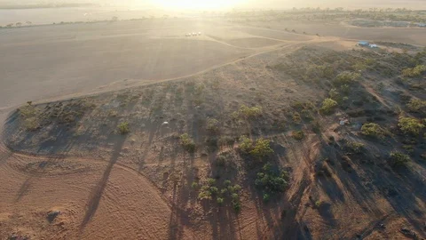 Cinematic aerial forward view toward the sunrise showing group of Video stock 116565685