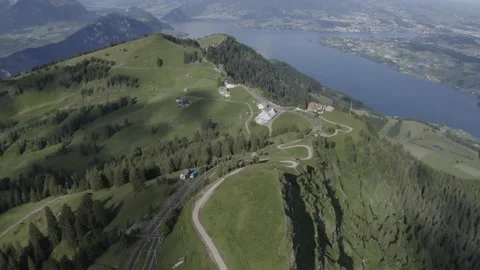 Cinematic Aerial of the mount Rigi. Switzerland. Lucerne. Alps. Stock Footage
