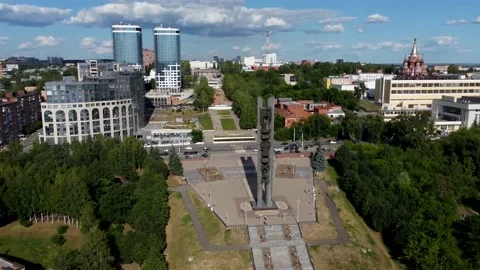 Cinematic Aerial Pull Back Shot Of the Central Square in Izhevsk city Russia Stock Footage 161392027