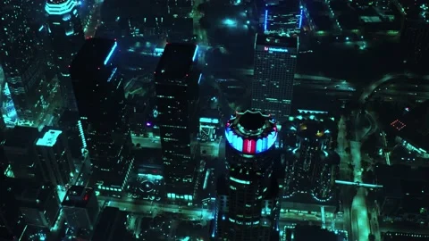 Cinematic aerial of Sci-Fi version of Downtown Los Angeles Stock Footage 134664063