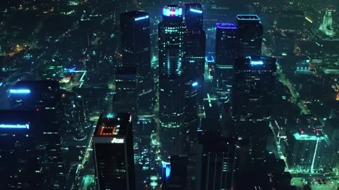Cinematic aerial of Sci-Fi version of Downtown Los Angeles Stock Footage 134664186