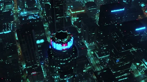 Cinematic aerial of Sci-Fi version of Downtown Los Angeles Stock Footage 134664286