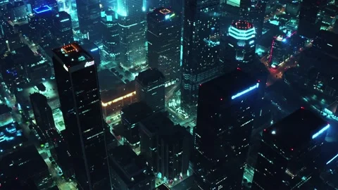 Cinematic aerial of Sci-Fi version of Downtown Los Angeles Stock-Footage 134664315