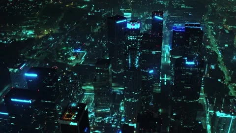 Cinematic aerial of Sci-Fi version of Downtown Los Angeles Stock Footage 134664324