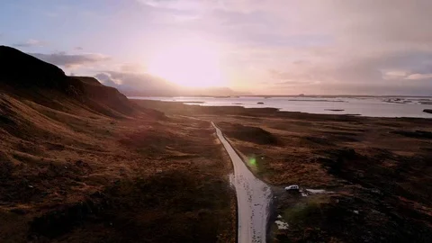 Cinematic Aerial Shoot, Empty Road in West Fjords, Iceland. 4K 動画素材 103427898