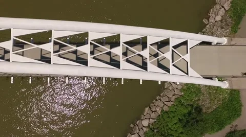 Cinematic aerial shot looking down humber bay bridge at Toronto lakeshore Stock Footage 60131439