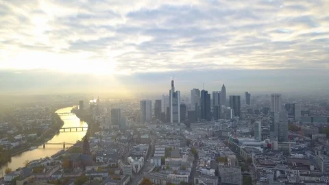 Cinematic Aerial of the Skyline of Frankfurt Stock Footage