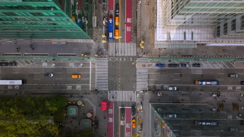 Cinematic aerial top down view of New York City intersection with traffic and Stock Footage 324624631