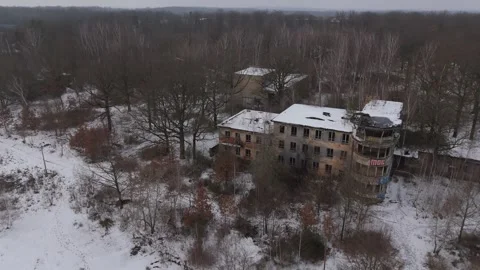 Cinematic Aerial View of an Abandoned Soviet Building in Winter, Germany Stock-Footage 328732607
