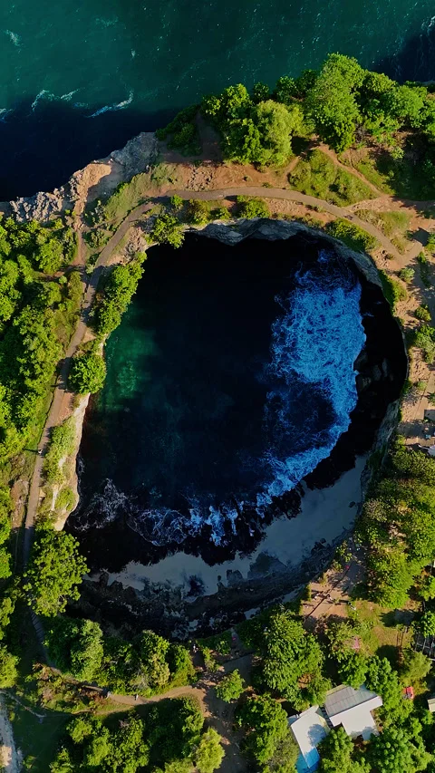 Cinematic Aerial View Broken Beach Natural Arch Nusa Penida Bali Stock Footage 340413963