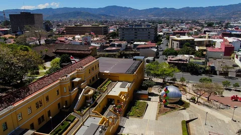 Cinematic aerial view of the Empty streets in the museum, parks and churches due Stock Footage 128105518