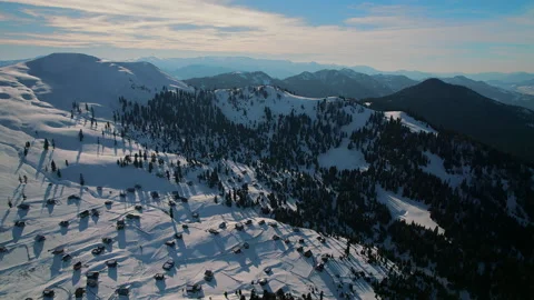 Cinematic aerial view of Goderdzi mountains during sunset Video stock 237407217