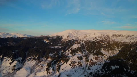 Cinematic aerial view of Goderdzi mountains during sunset Video stock 237407379