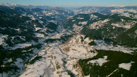 Cinematic aerial view of Goderdzi mountains during sunset Video stock 237436290