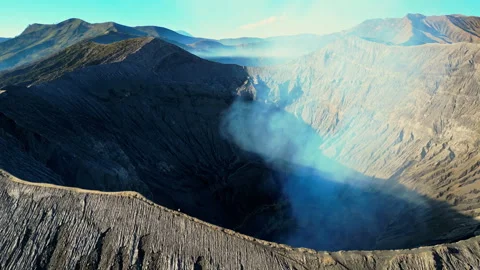 Cinematic Aerial View of Mount Bromo Volcano Crater Java Indonesia Vídeo Stock 339299716