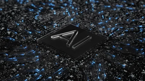 Cinematic AI Circuit Board Digital Energy and Neural Computation Processor Video stock 320141053