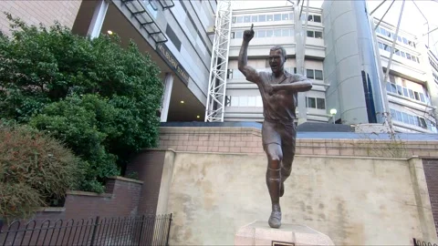 Cinematic Alan Shearer Statue At St James' Park, Newcastle United Stock Footage 170313307