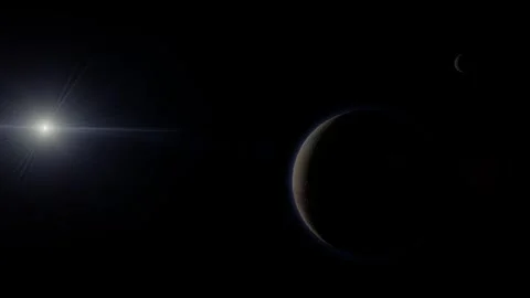 A cinematic alignment at the solar frontier: Pluto and Charon drift in a Stock Footage 334290142