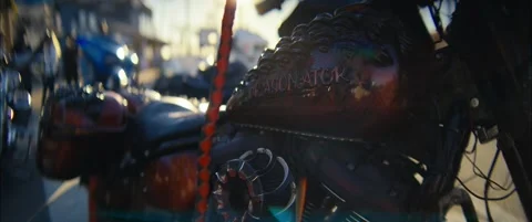 Cinematic Anamorphic Close-Up of Custom Motorcycle Leather and Metal Details Stock Footage 323155427