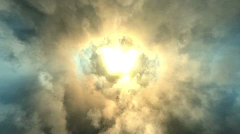 Cinematic animation background, flying through stormy clouds, to bright heaven Stock Footage